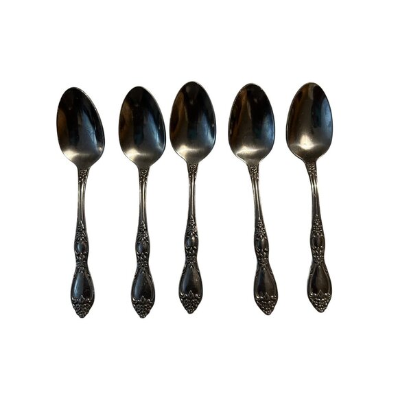 Oneida Silver Huntington Stainless Floral Teaspoon Set Of 5 Discontinued glossy - Picture 3 of 5